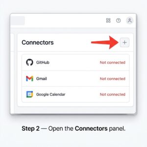 Connectors panel listing default integrations